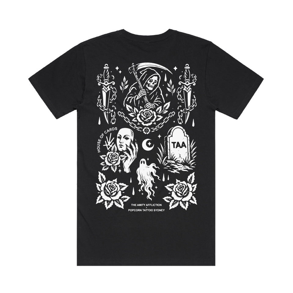 The Amity Affliction x Popcorn Tattoo - Black Flash Tee - PRE-ORDER